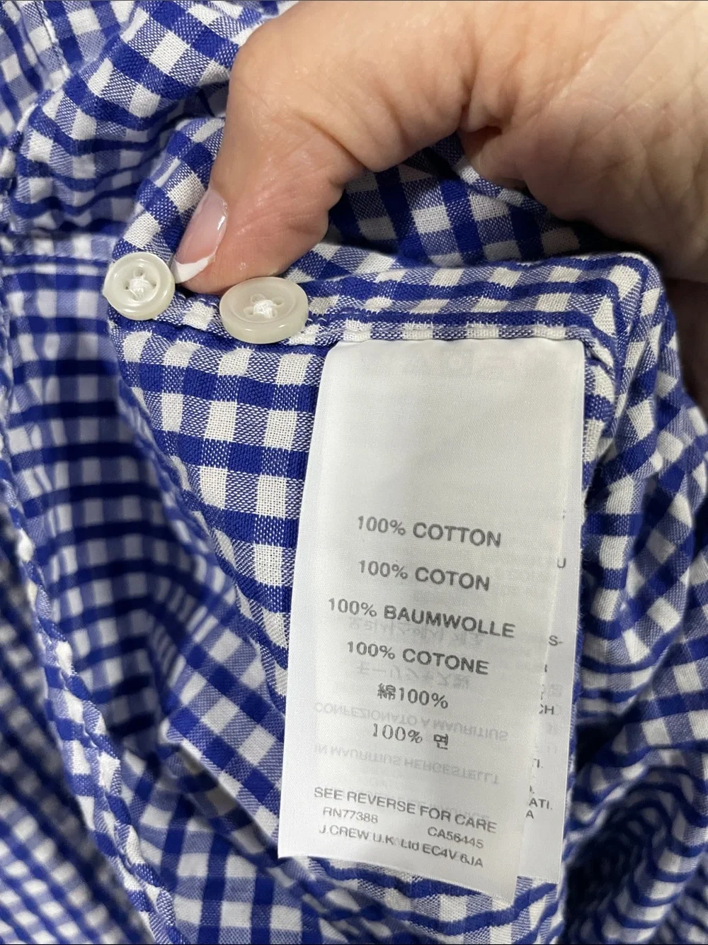 J. Crew Men's Navy and White Gingham Button-Down Shirt
